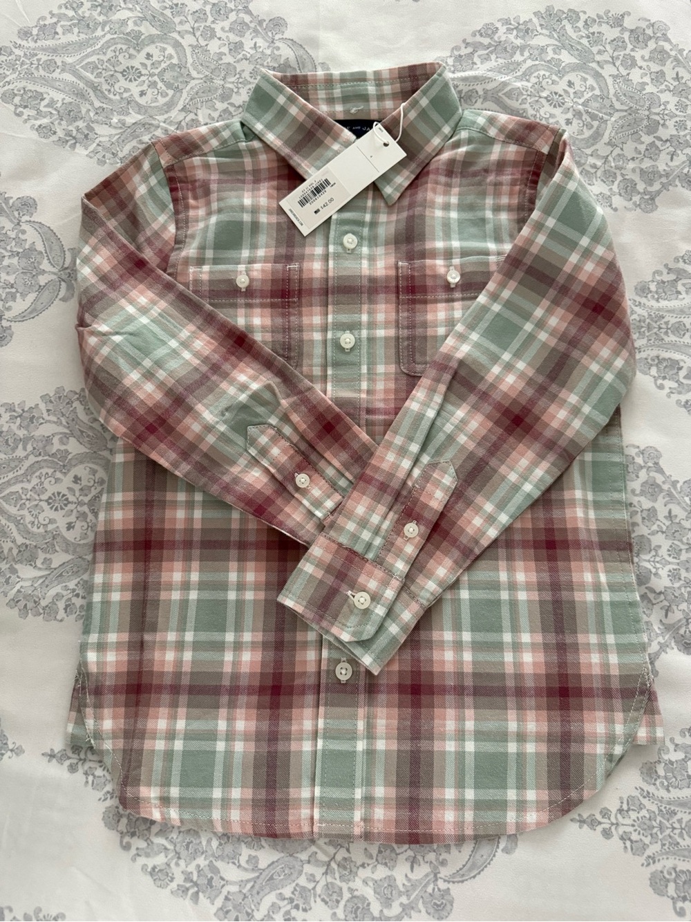 Janie and Jack Mint Green and Dusty Rose Plaid Button-Down Shirt